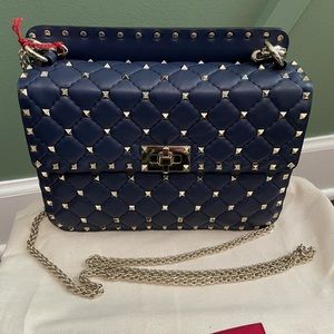 NWT Valentino Medium Rockstud Crossbody Navy Blue